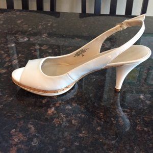 Nine West White Peep Toe sling back heels